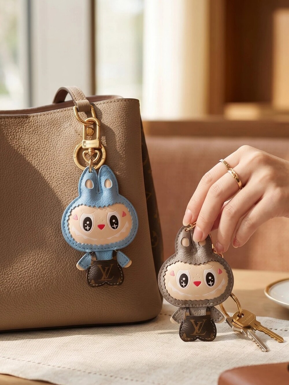 Bag Charm Labubu Monster Designer Upcycled Keychain